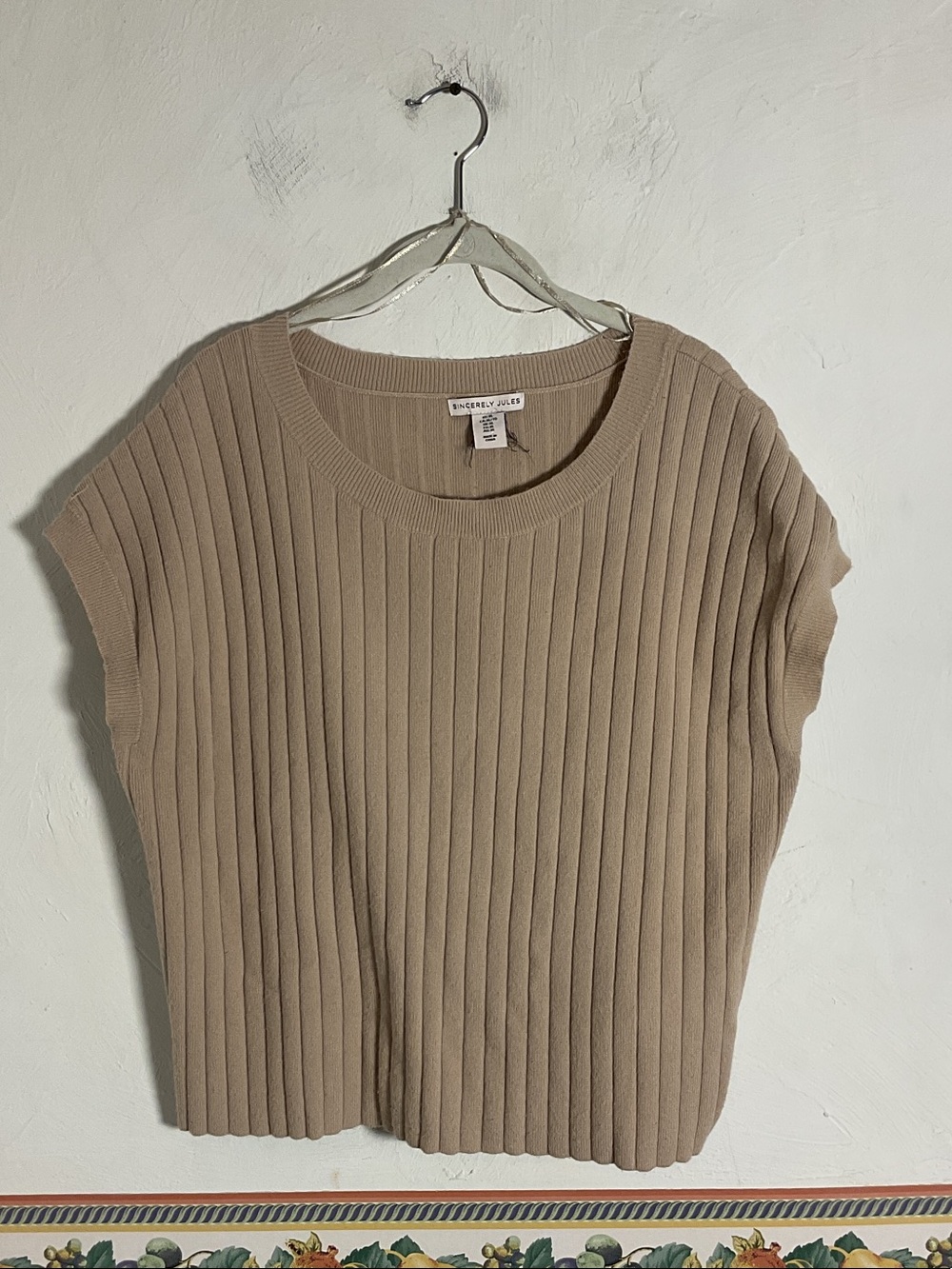 Sincerely Jules Ribbed Knit Sweater Vest Crop Top Size XL Tan